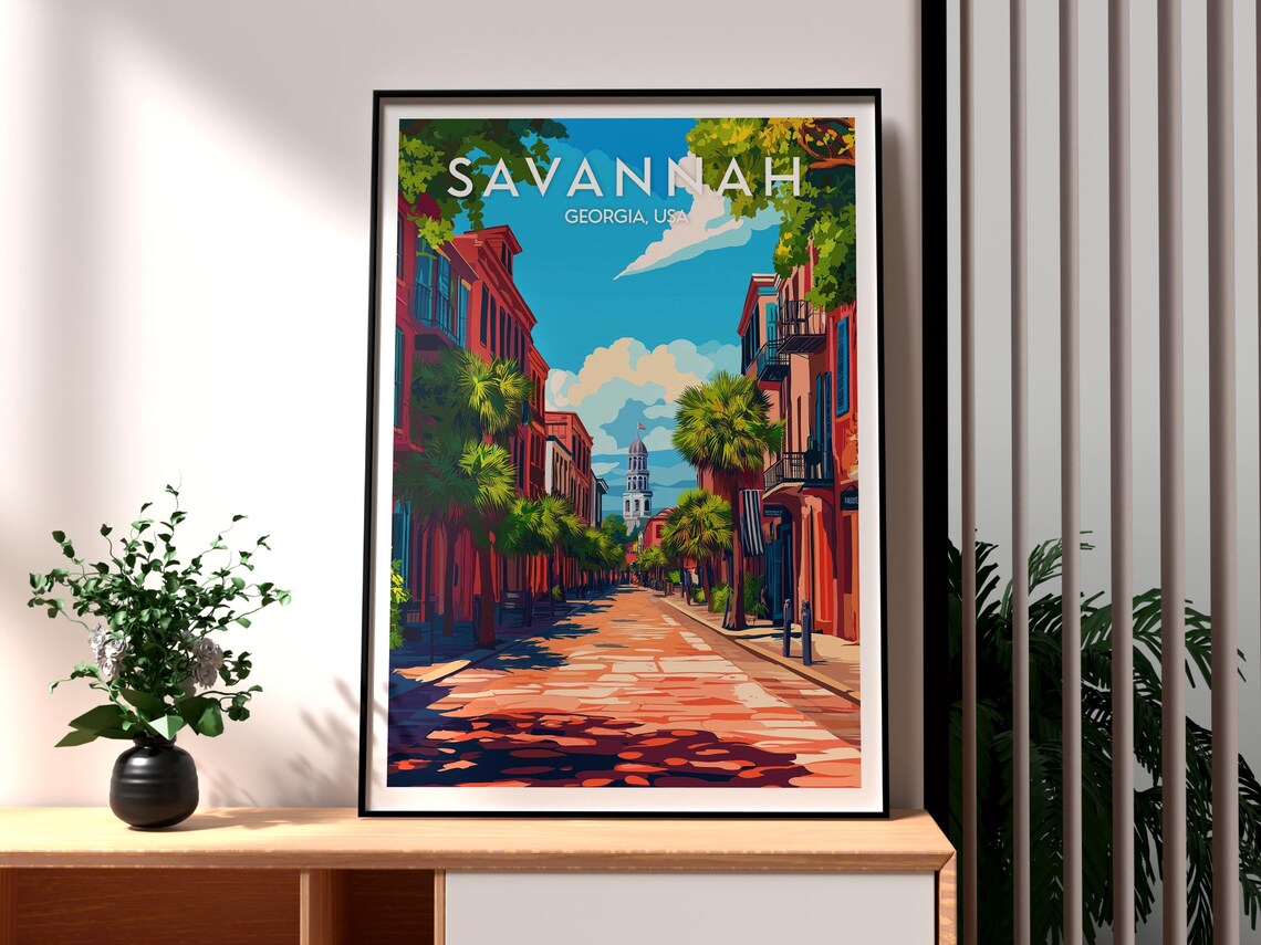 Savannah Georgia Historic Palm Lined Southern Street Scene Poster