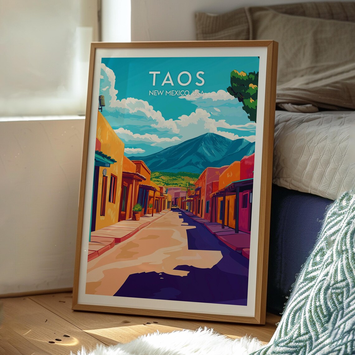 Taos New Mexico USA Adobe Street Desert Mountains Vintage Poster - Image 3
