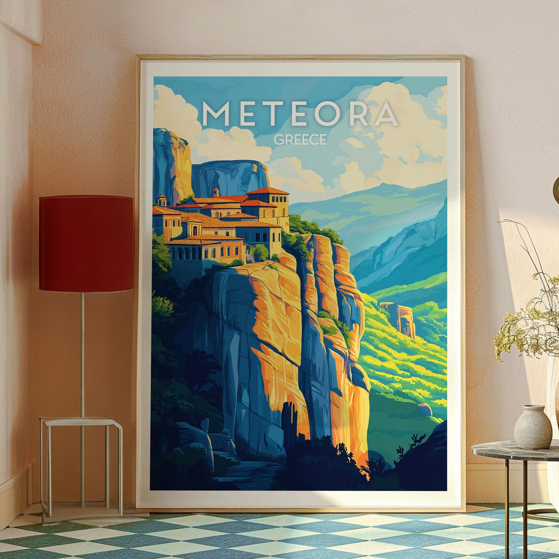Meteora Greece Monastery Atop Towering Rock Pillars Travel Poster - Image 2