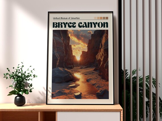 Bryce Canyon Utah Slot Canyon Sunset Desert Glow Vintage Travel Poster