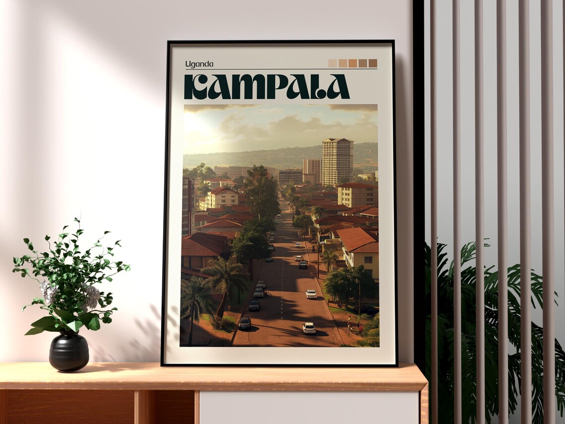 Kampala Uganda City Street Golden Sunset Vintage Travel Poster