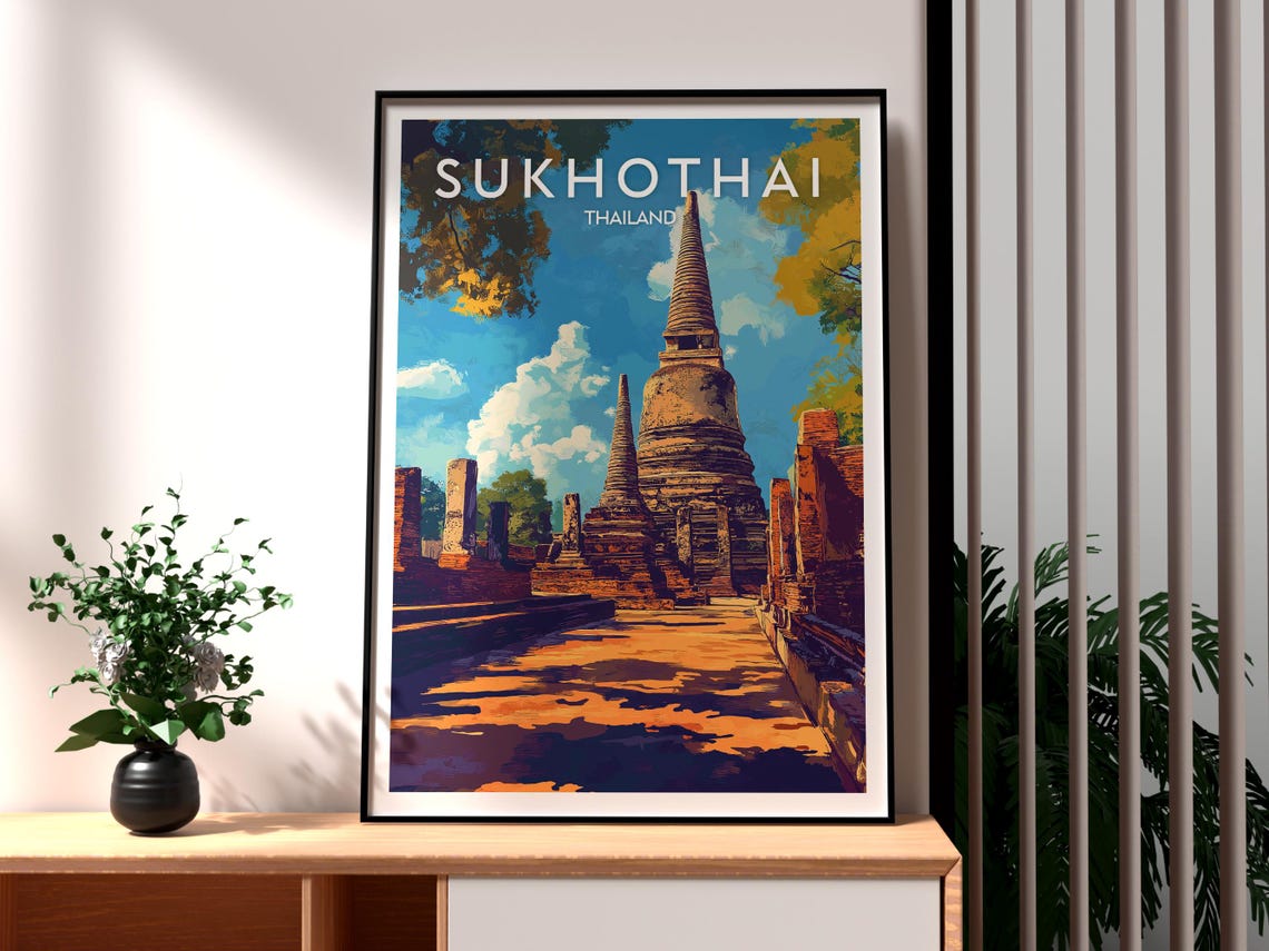 Sukhothai Print Thailand Wall Art Chiang Mai Travel Temples Poster Backpacking Gift For Traveller