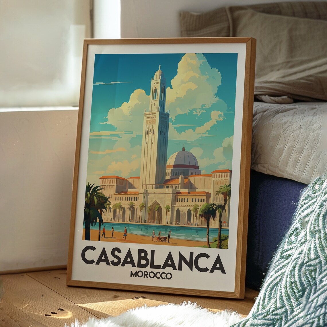 Casablanca Morocco Grand Mosque By The Sea Vintage Travel Poster - Image 3