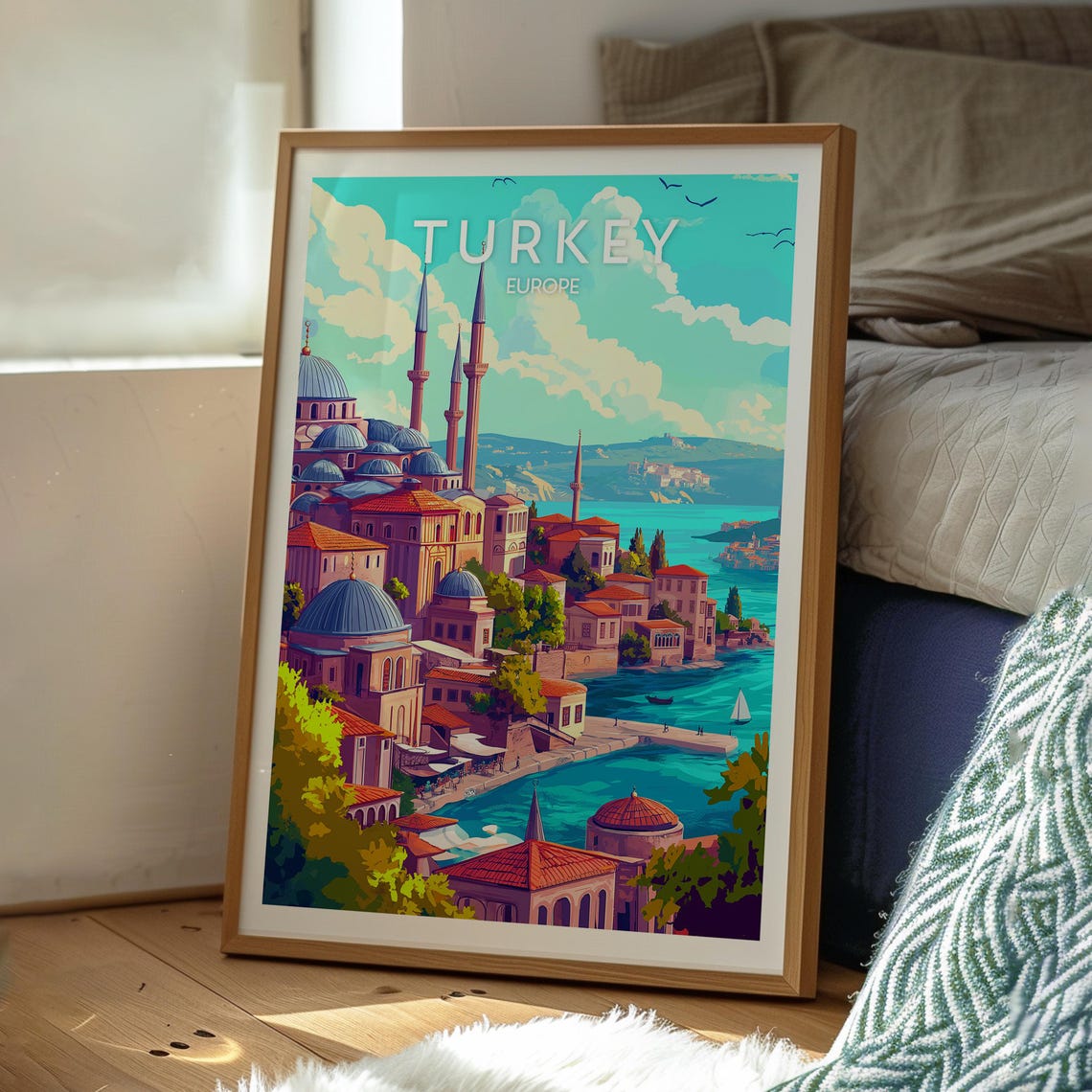 Turkey Mosque Minaret Bosphorus Waterfront Istanbul Travel Poster - Image 3