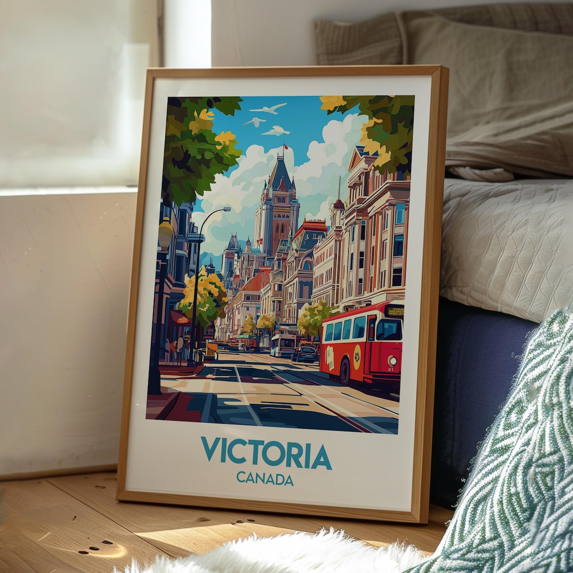 Victoria Canada Historic Streetcar Red Trolley Old Town Scene Travel Poster - Image 3