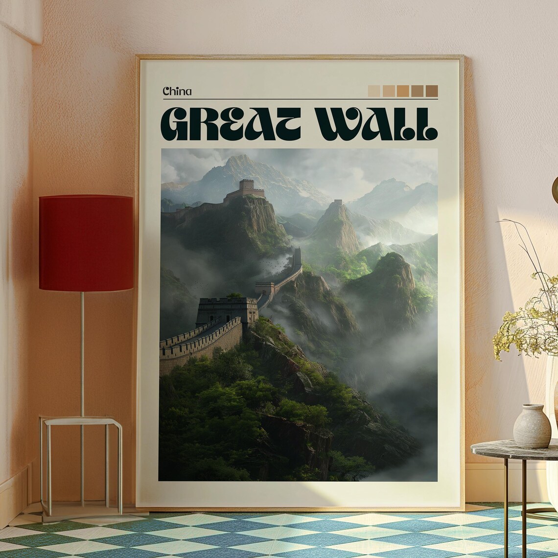 Great Wall Of China Misty Mountain Sunset Landmark Travel Poster - Image 2