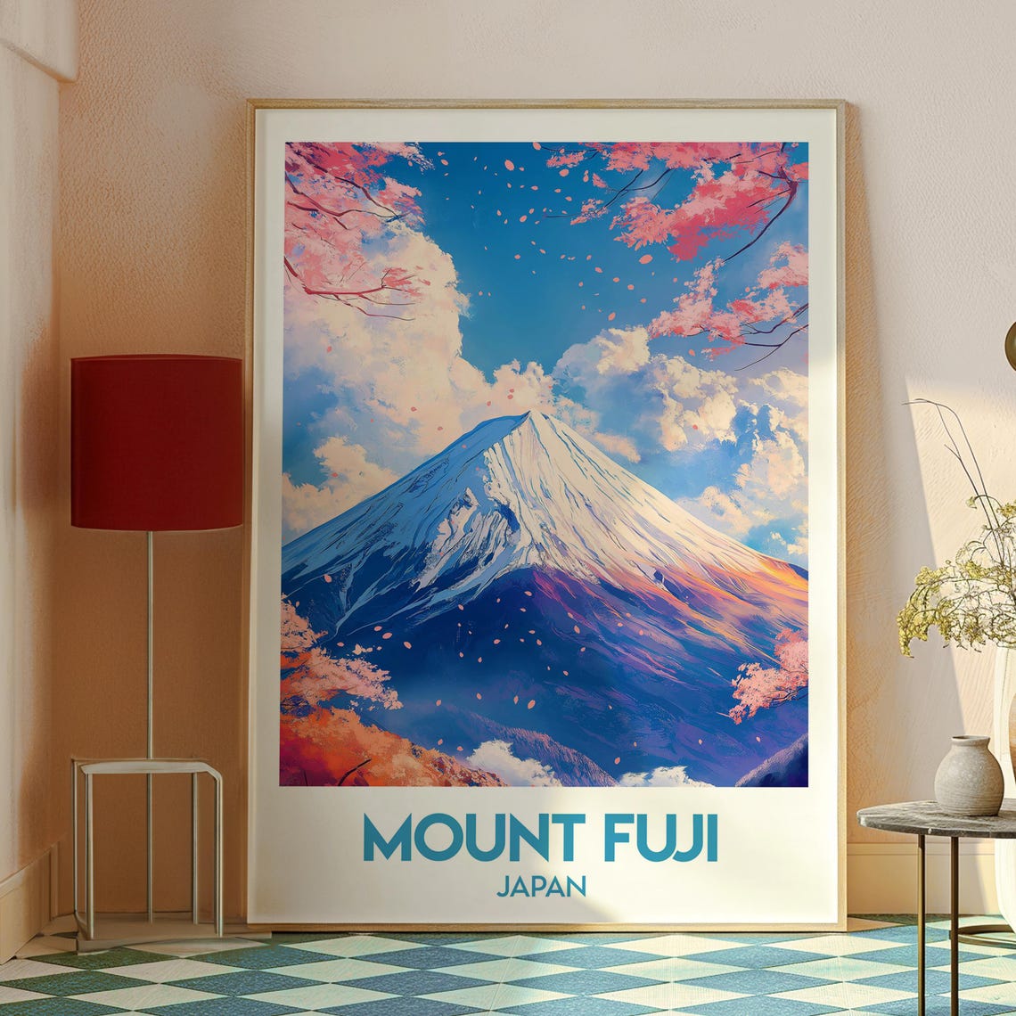 Mount Fuji Japan Snow Capped Peak Cherry Blossoms Travel Poster - Image 2