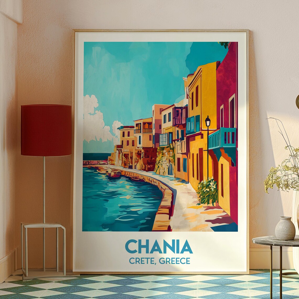Chania Crete Greece Colorful Harbor Street Old Port Travel Poster - Image 2