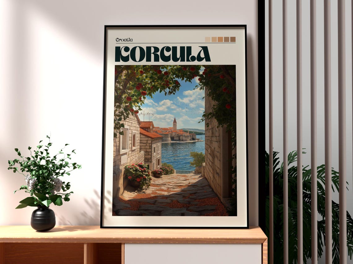 Korcula Croatia Stone Lane Adriatic Old Town Seaside Travel Poster