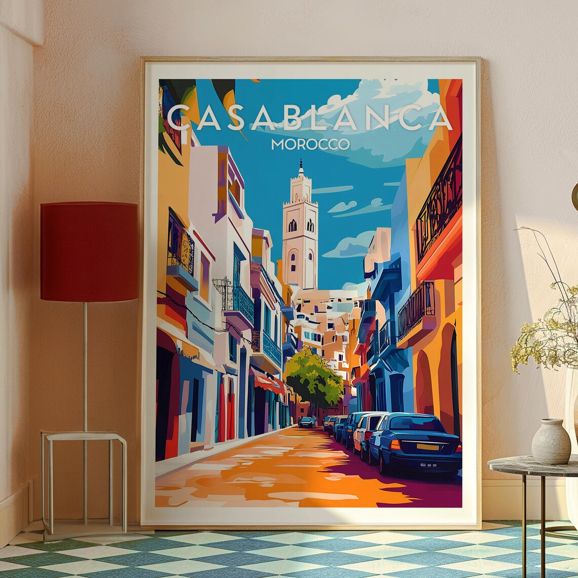 Casablanca Morocco Old City Street Tower Retro Travel Poster - Image 3