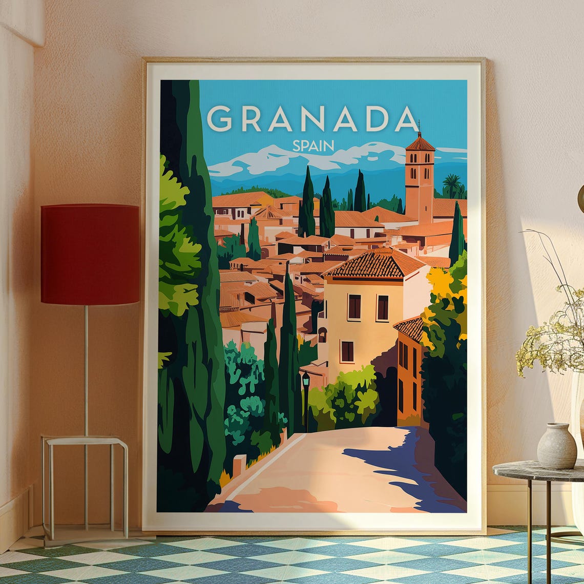 Granada Spain Terracotta Rooftops Cypress Hills Vintage Travel Poster - Image 2
