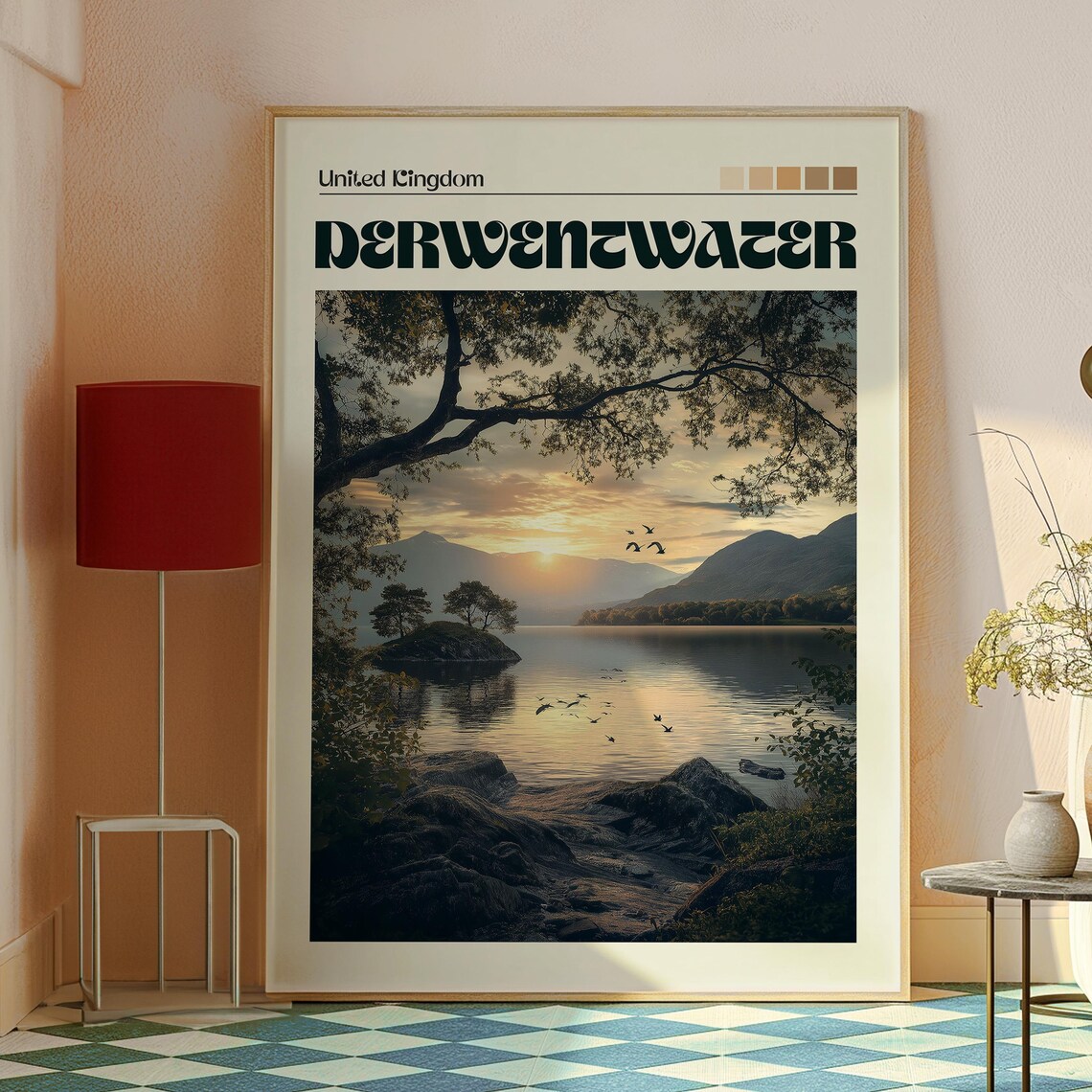 Derwentwater England Lake District Sunset Islands Boats Travel Poster - Image 2