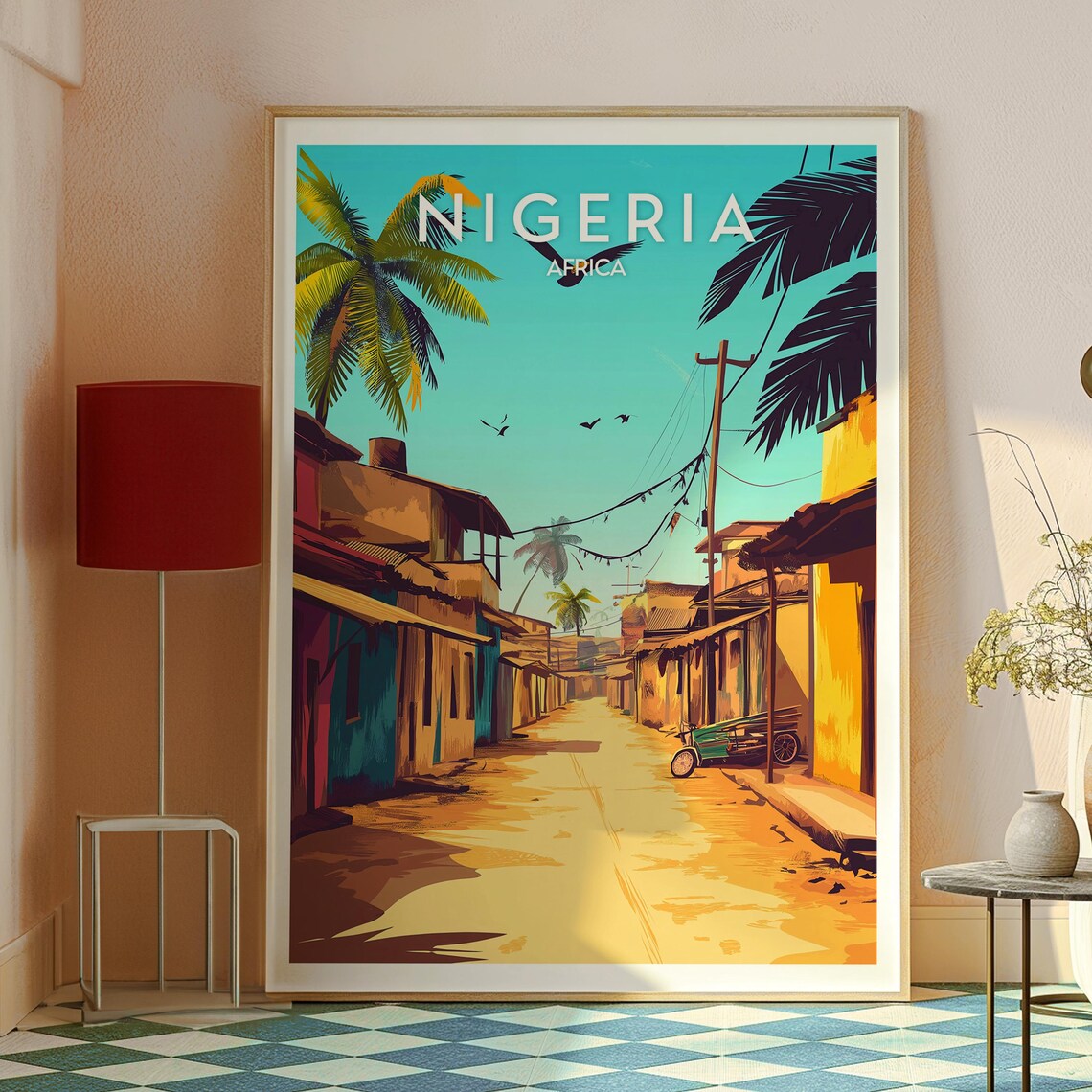 Nigeria Africa Colorful Street Palm Trees Tropical Travel Poster - Image 2