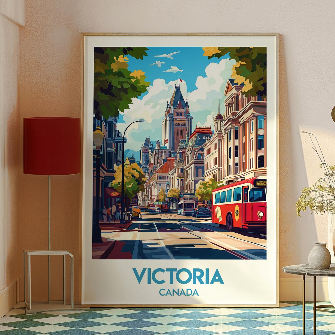 Victoria Canada Historic Streetcar Red Trolley Old Town Scene Travel Poster - Image 2