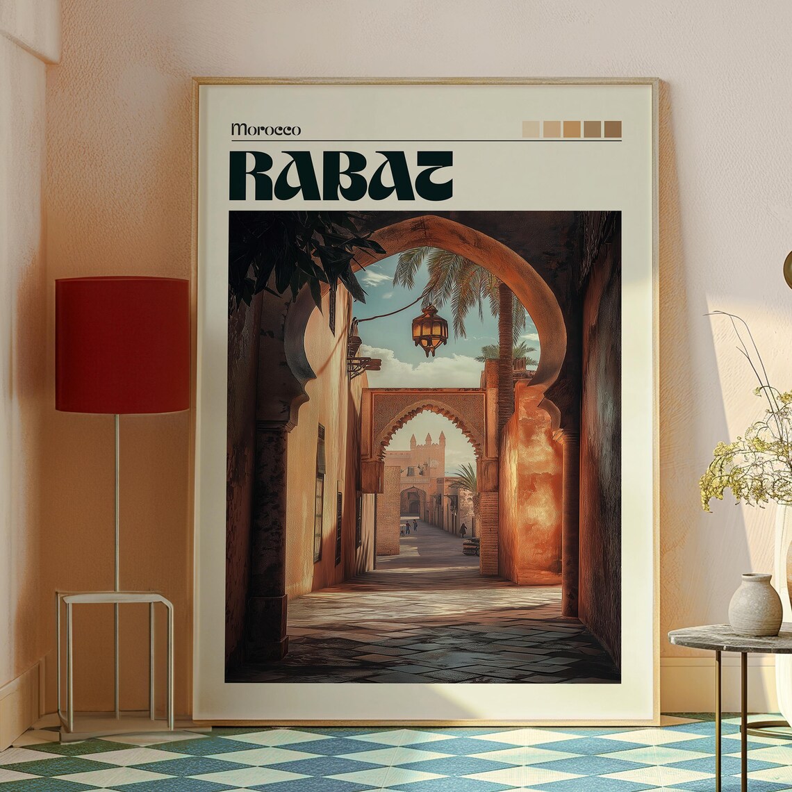 Rabat Morocco Moorish Arch Lantern Alley Retro Travel Poster - Image 2
