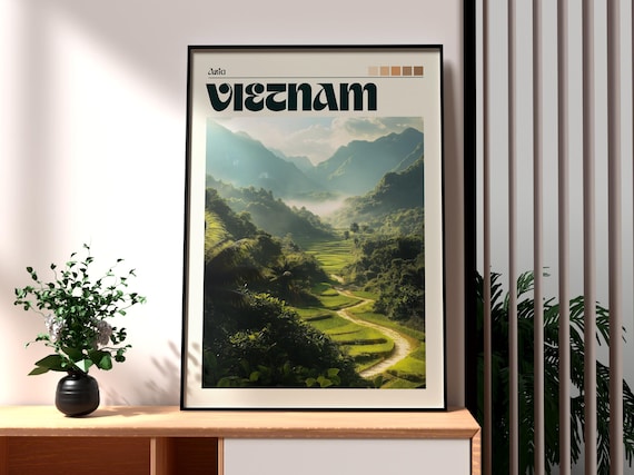 Vietnam Asia Rice Terraces Misty Mountain Valley Green View Poster
