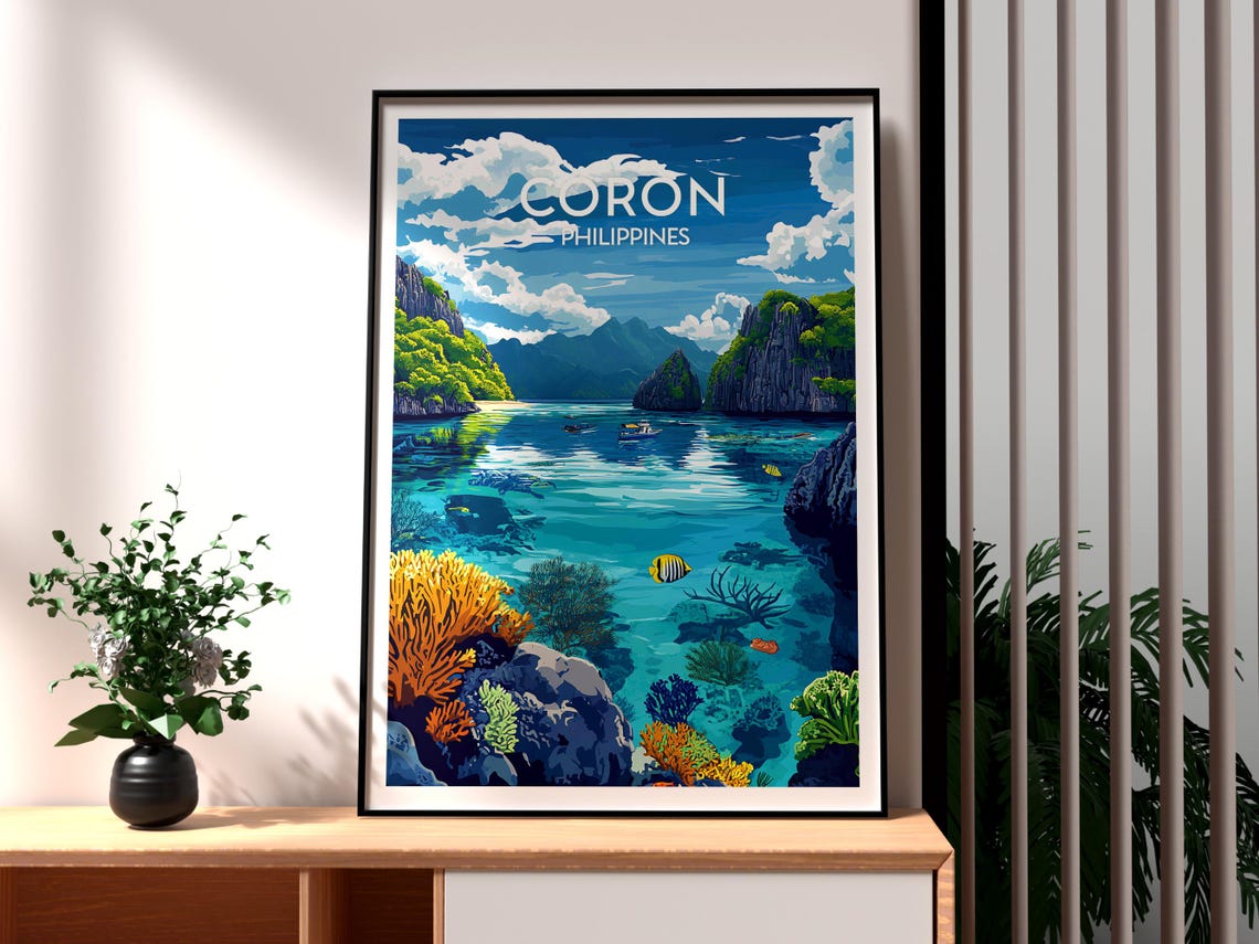 Coron Philippines Turquoise Lagoon and Coral Reef Travel Poster