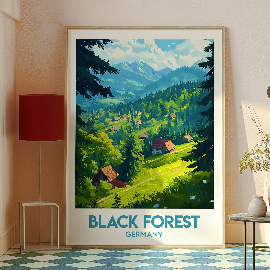 Black Forest Germany Green Valley Cabins Mountain Travel Poster - Image 2