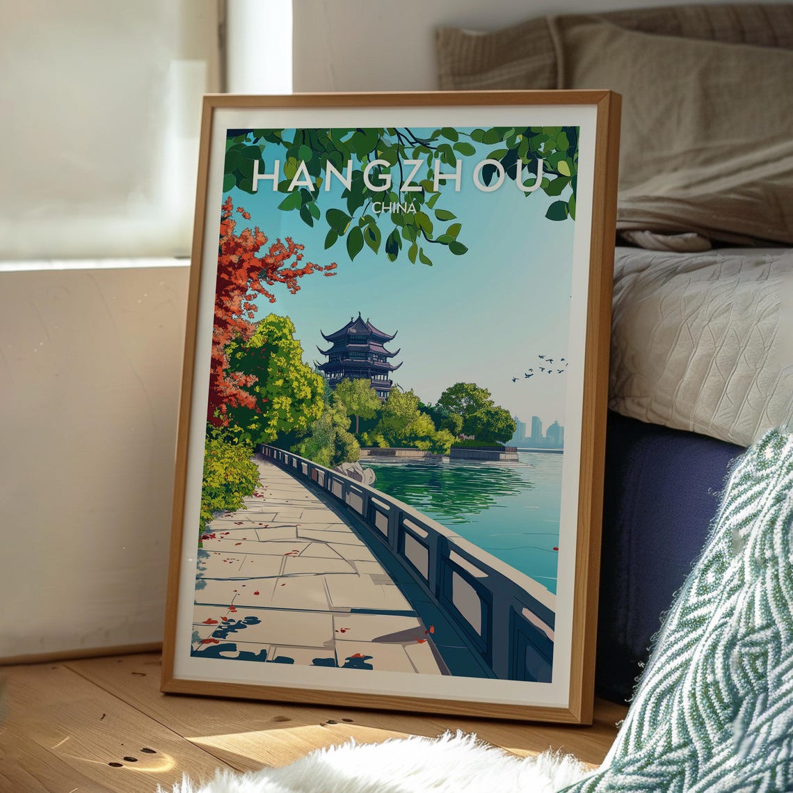 Hangzhou China West Lake Pagoda Causeway Autumn Travel Poster - Image 3