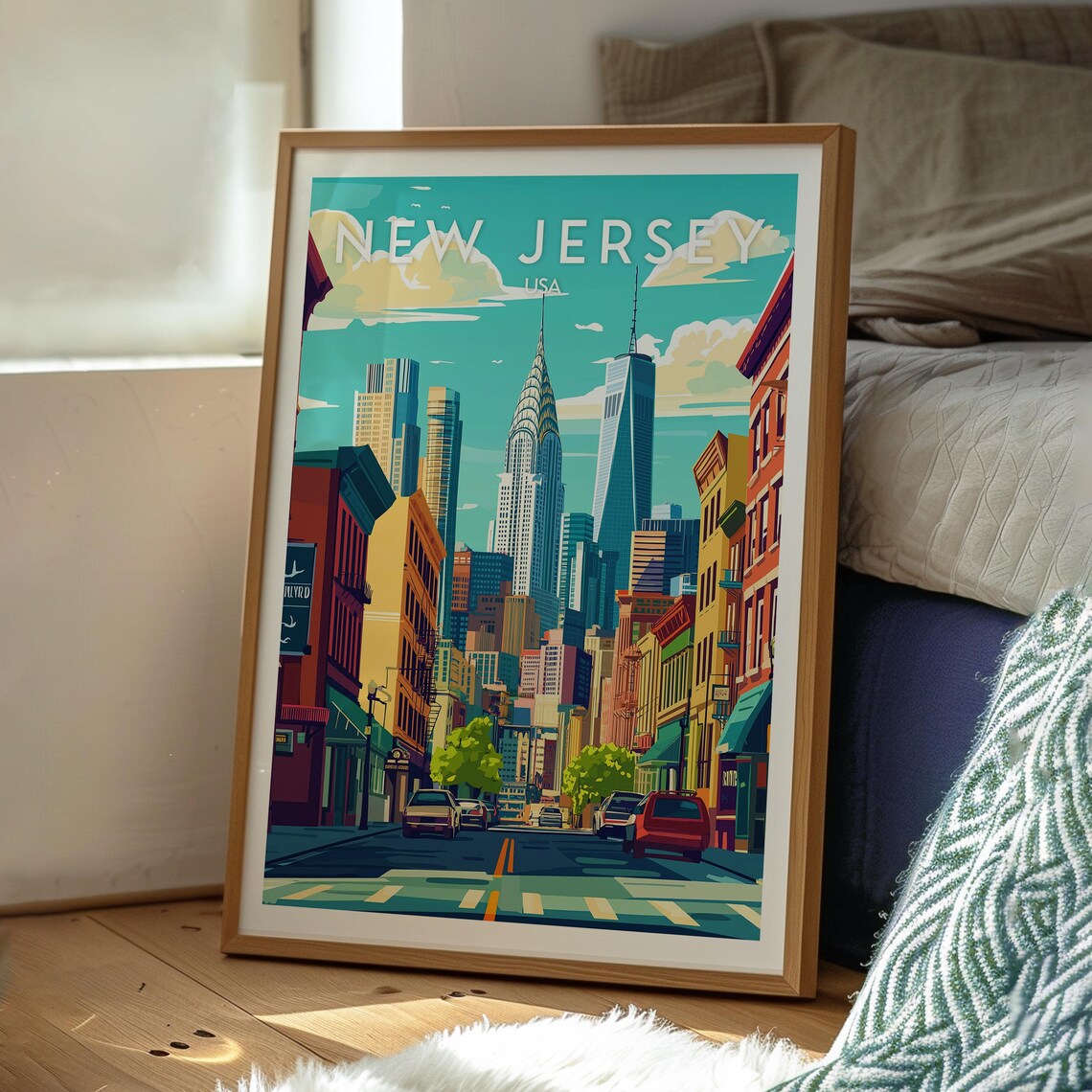 New Jersey USA Manhattan Skyline Street Cityscape Travel Poster - Image 3