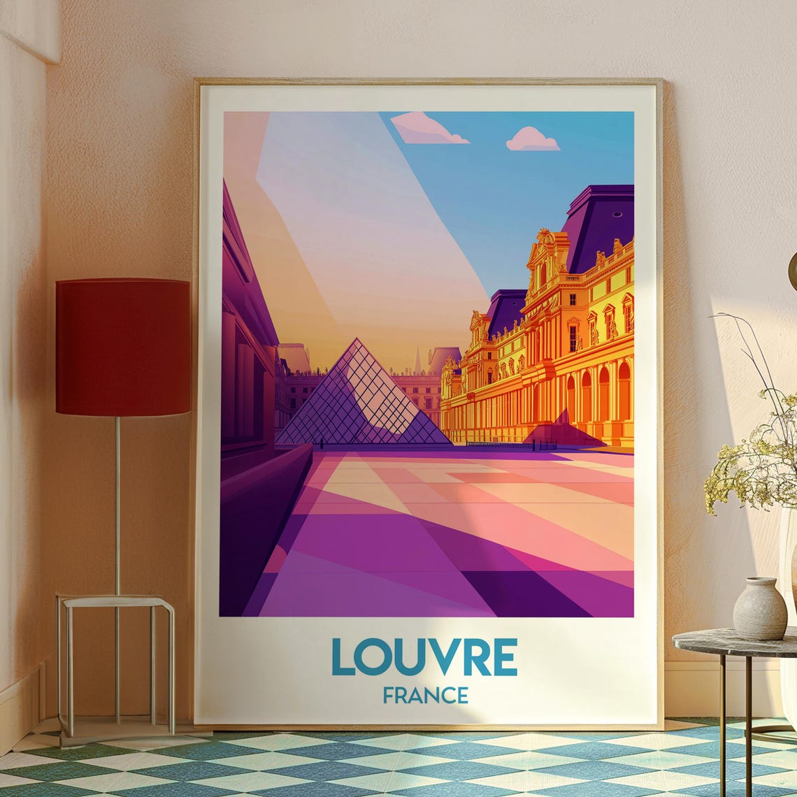 Louvre Museum Paris Glass Pyramid Sunset Courtyard Travel Poster - Image 2