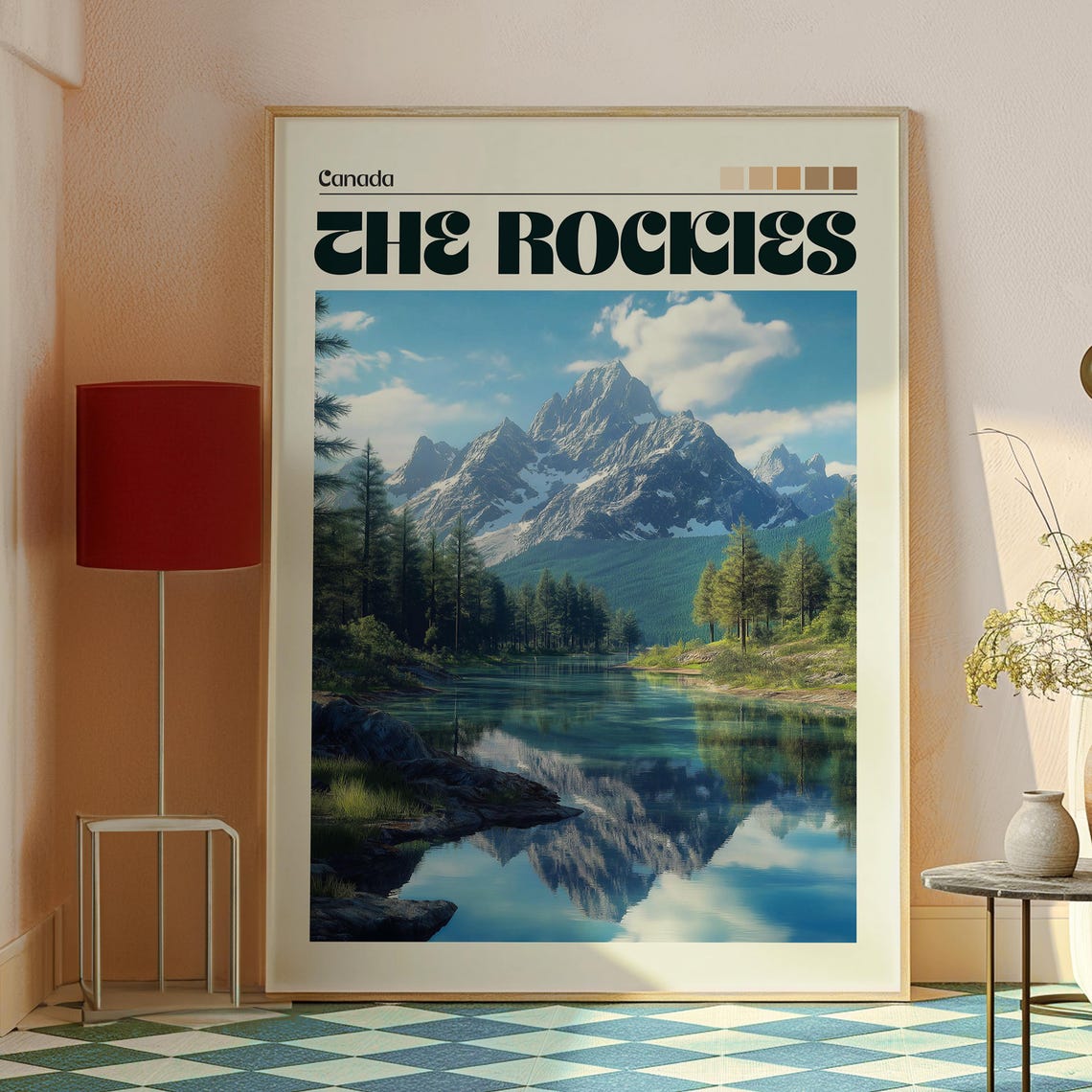 The Rockies Canada Alpine Lake Mirror Peak Retro Travel Poster - Image 2