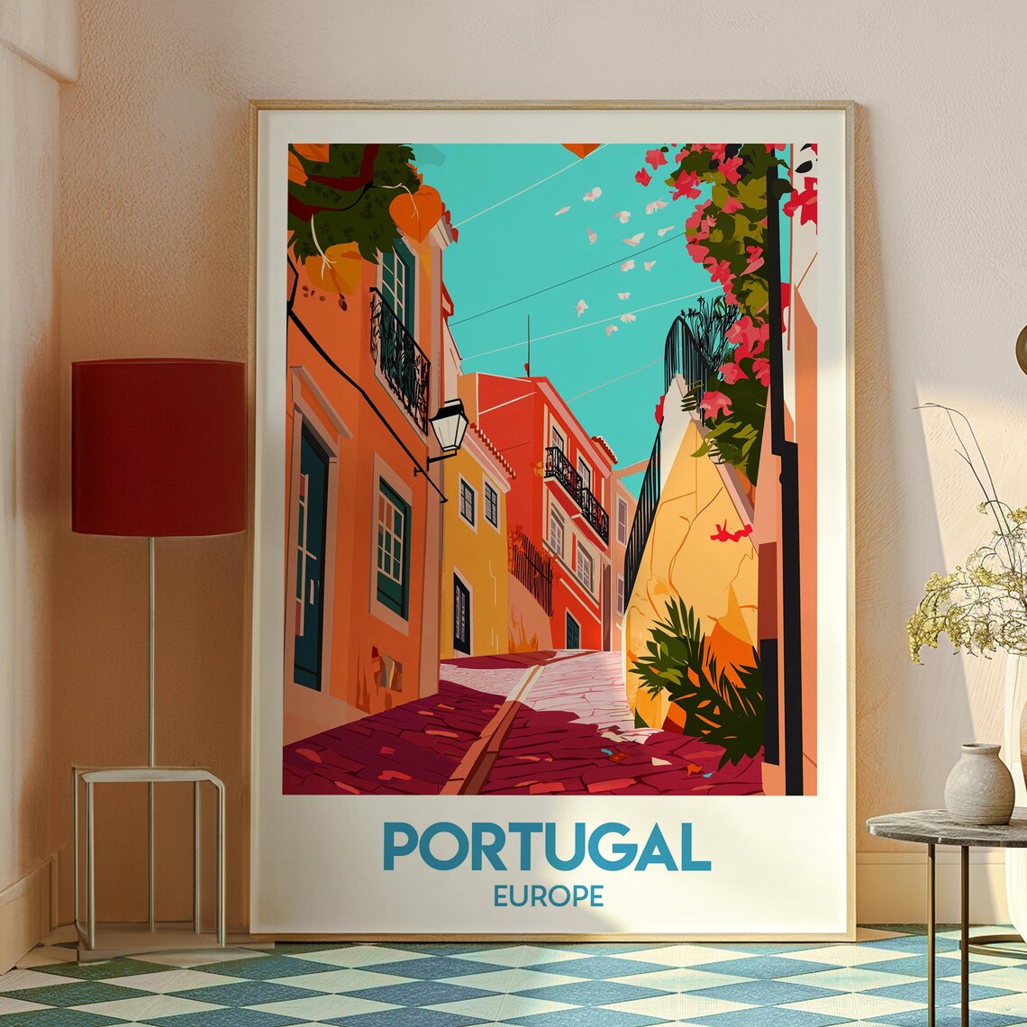 Portugal Europe Lisbon Style Old Town Street Colorful Travel Poster - Image 2