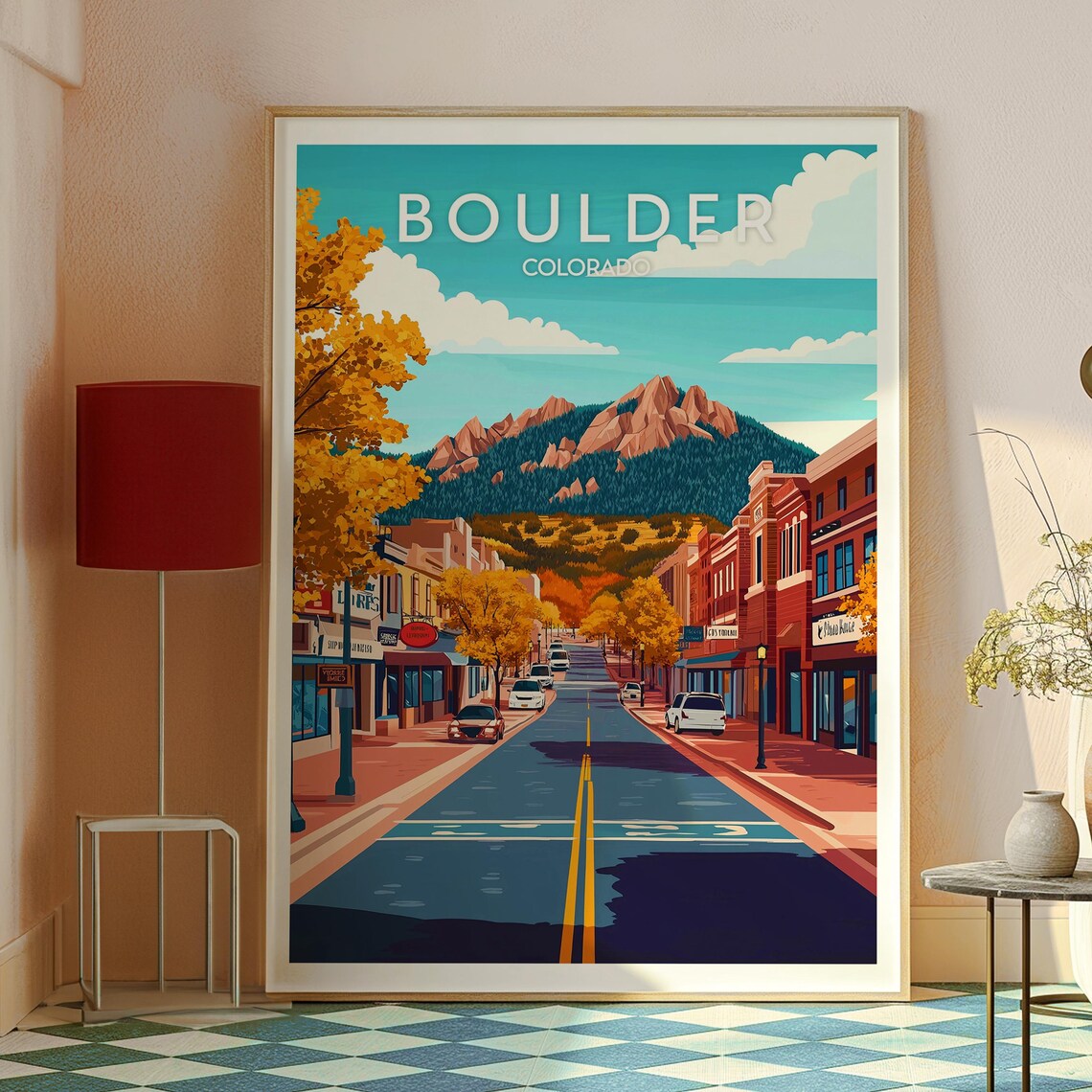 Boulder Colorado Skiing Art Poster, Mountain Scene - Image 2