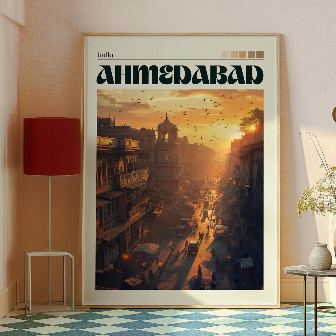 Ahmedabad India Old Town Sunset Street Scene Golden Hour Travel Poster - Image 2