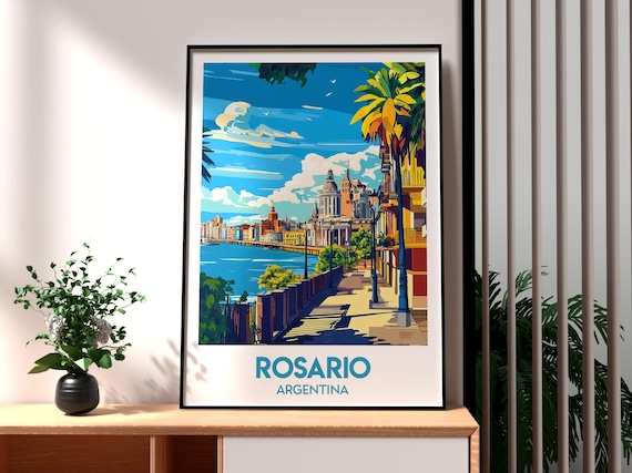 Rosario Argentina Riverfront Promenade Palm Skyline Travel Poster