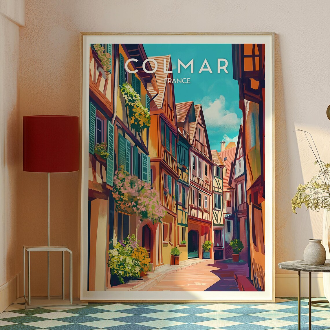 Colmar France Half Timbered Houses Flower Street Travel Poster - Image 2