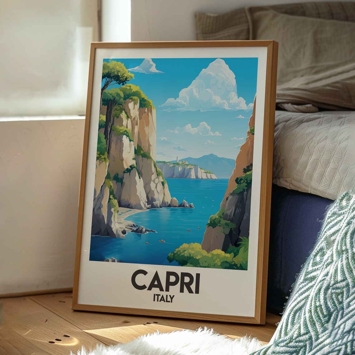 Capri Italy Cliffside Cove And Blue Sea Vintage Travel Poster - Image 3