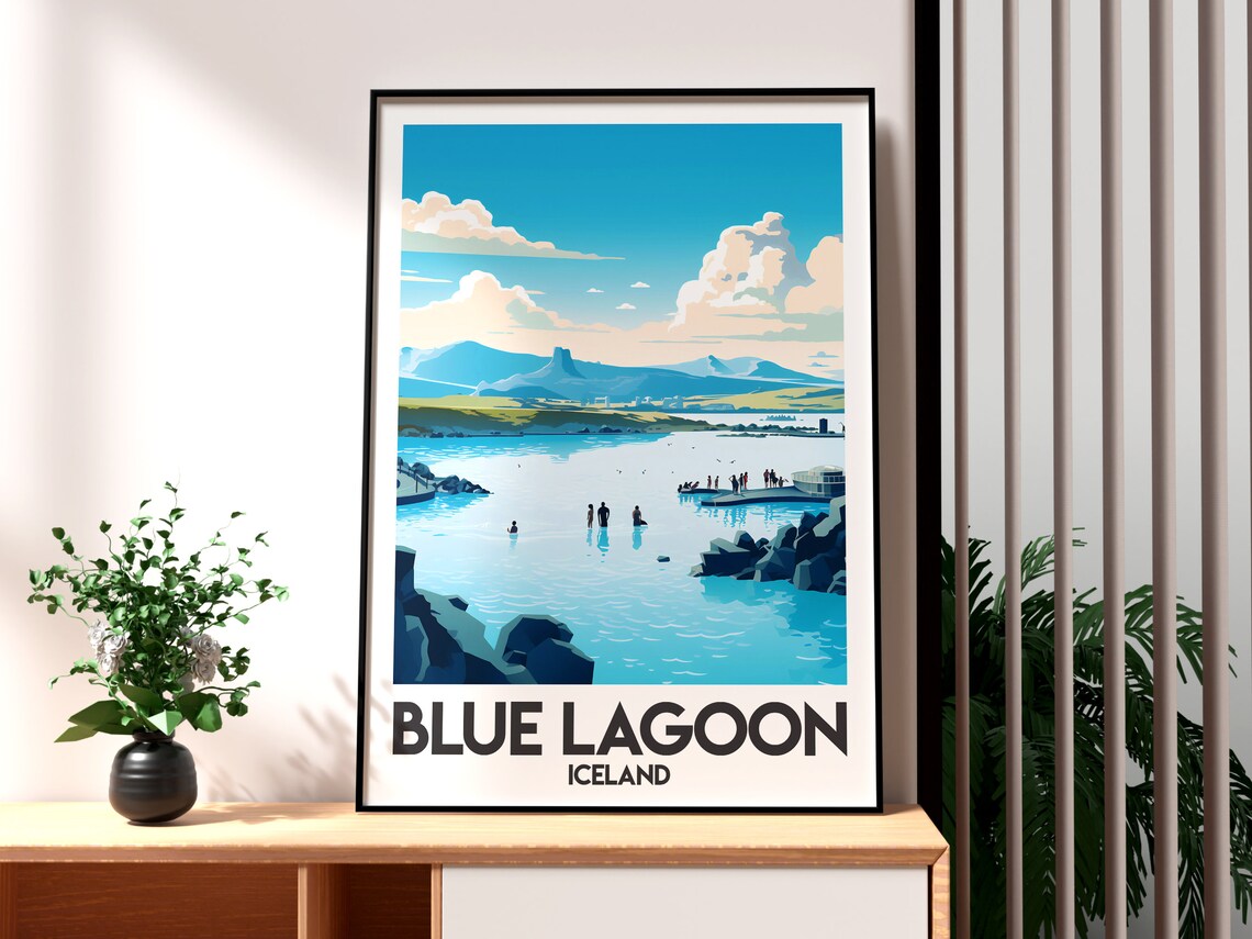 Blue Lagoon Iceland Geothermal Spa Illustration Travel Poster