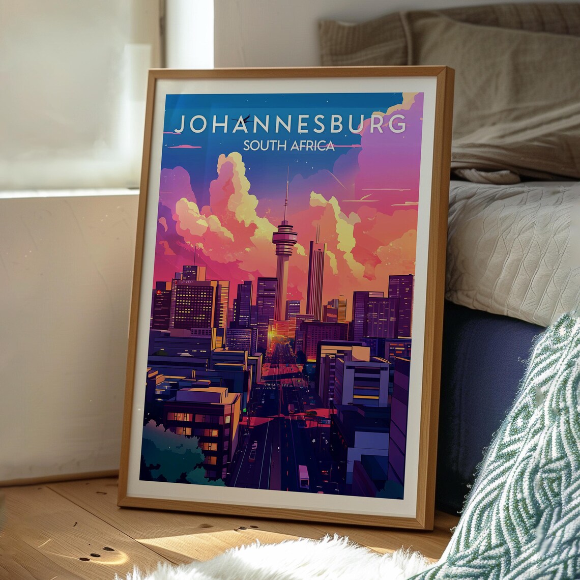 Johannesburg South Africa Neon Skyline Hillbrow Tower Poster - Image 3