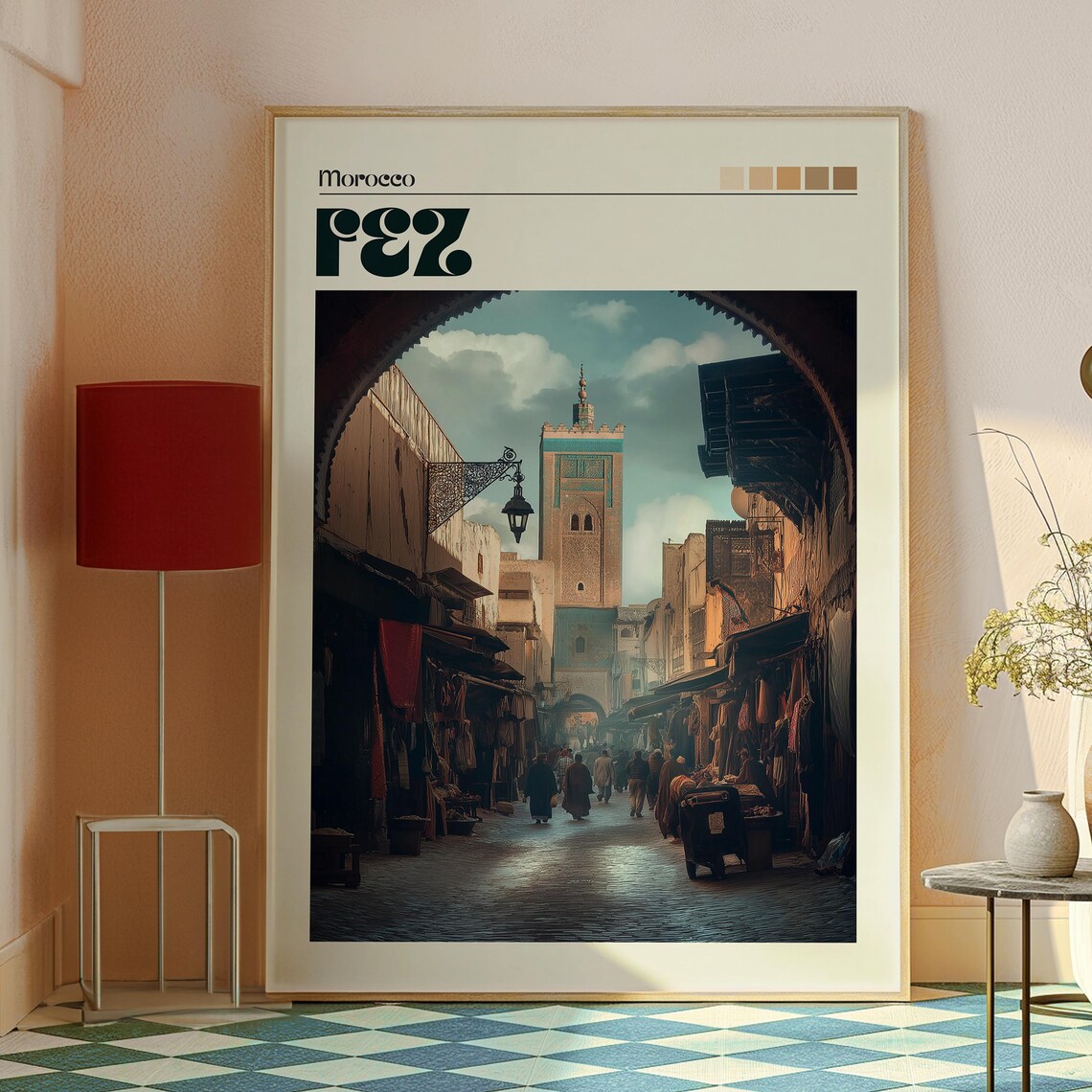 Fez Morocco Medina Market Street Minaret Tower Travel Poster - Image 2