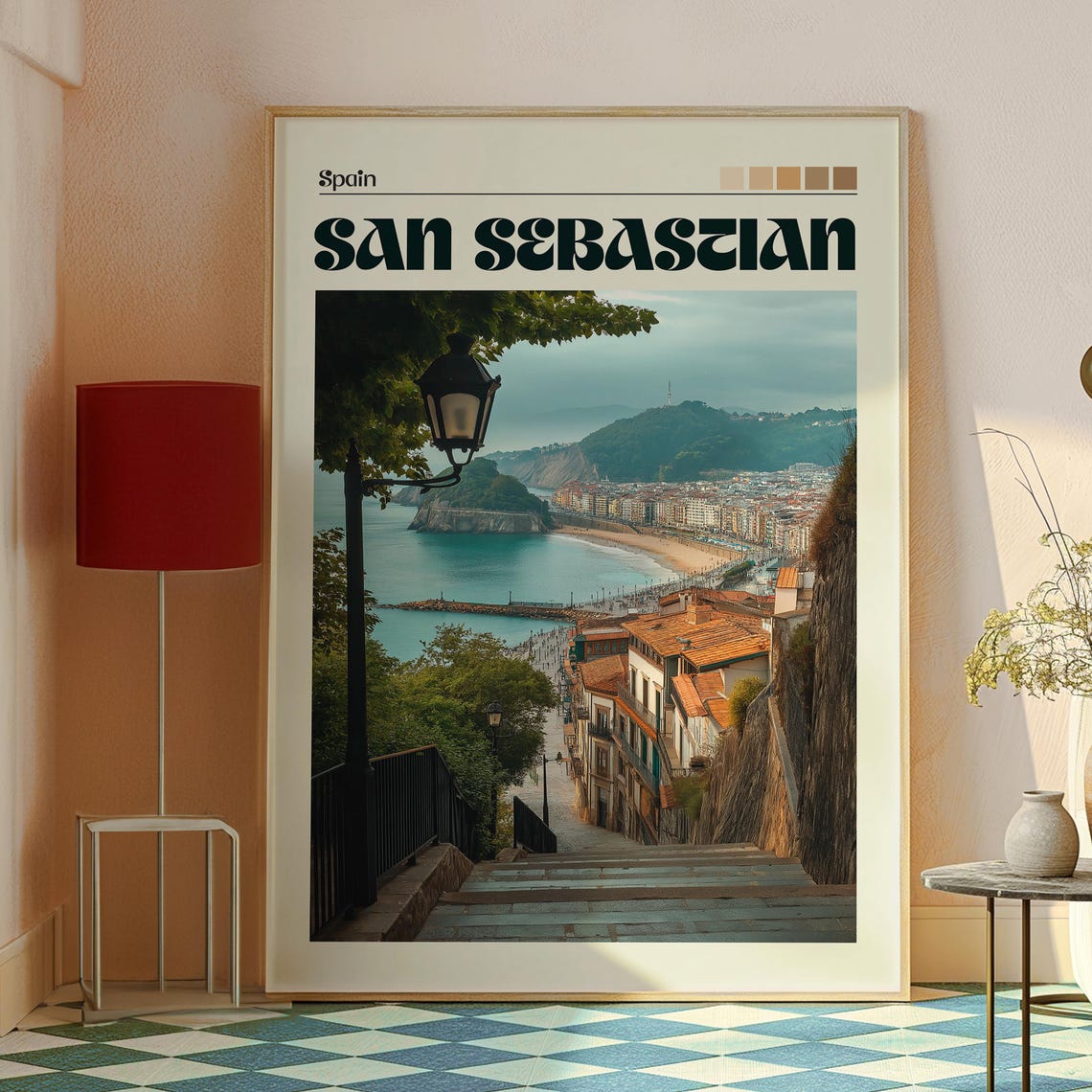 San Sebastian Spain La Concha Bay Beach Vintage Travel Poster - Image 2