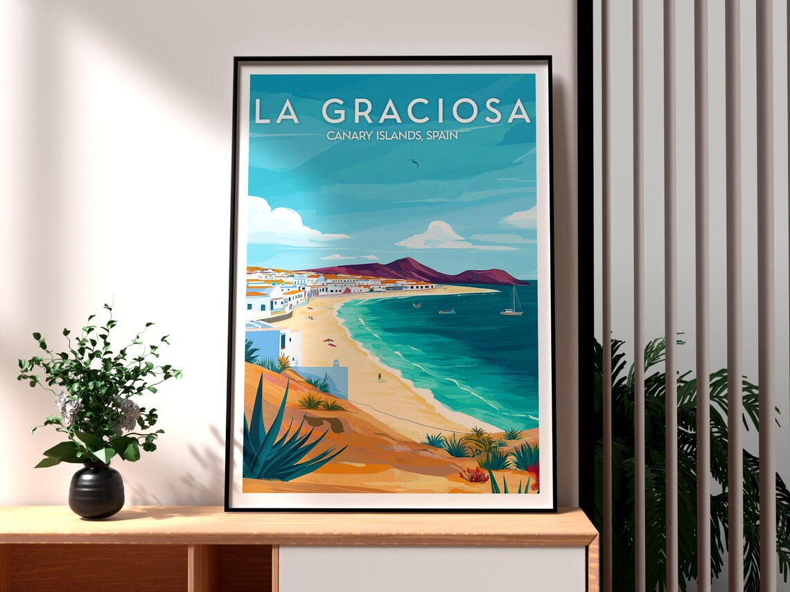 La Graciosa Canary Islands Spain Beach Coastline Travel Poster