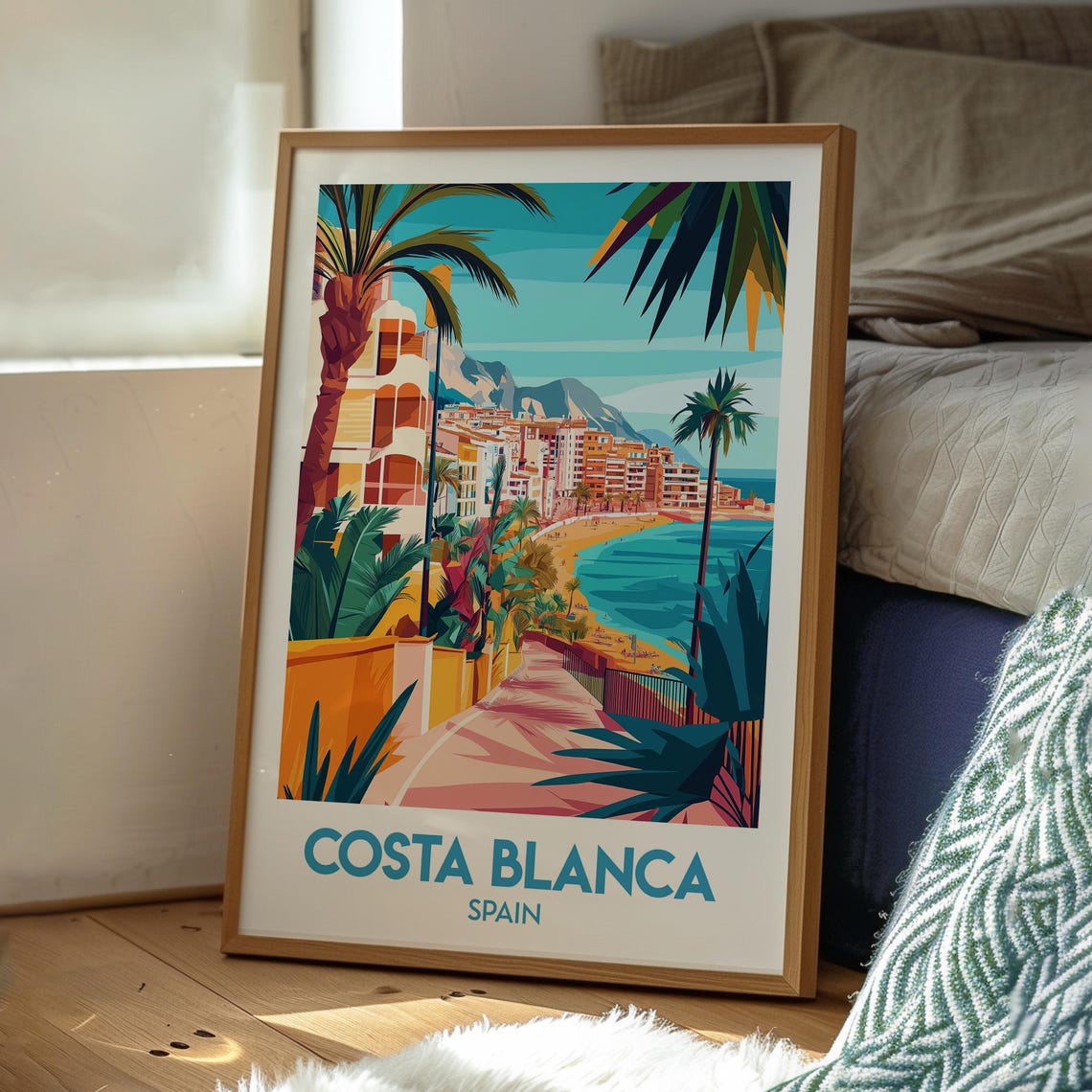 Costa Blanca Spain Beach Path Palm Trees Coastal Travel Poster - Image 3