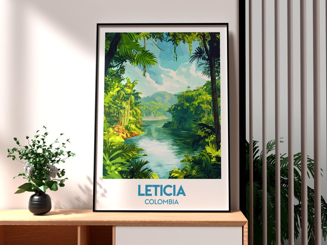 Leticia Poster Amazon River Colombia Travel Print Wall Art Backpacking South America