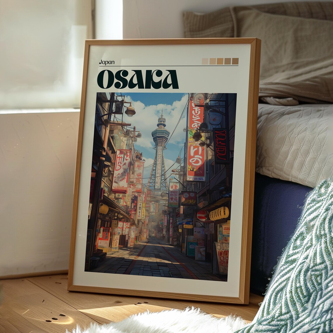 Osaka Japan Shinsekai Street Tsutenkaku Tower Neon Signs Travel Poster - Image 3