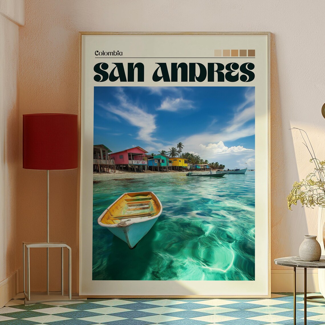 San Andres Colombia Stilt Houses Turquoise Sea Vintage Travel Poster - Image 2