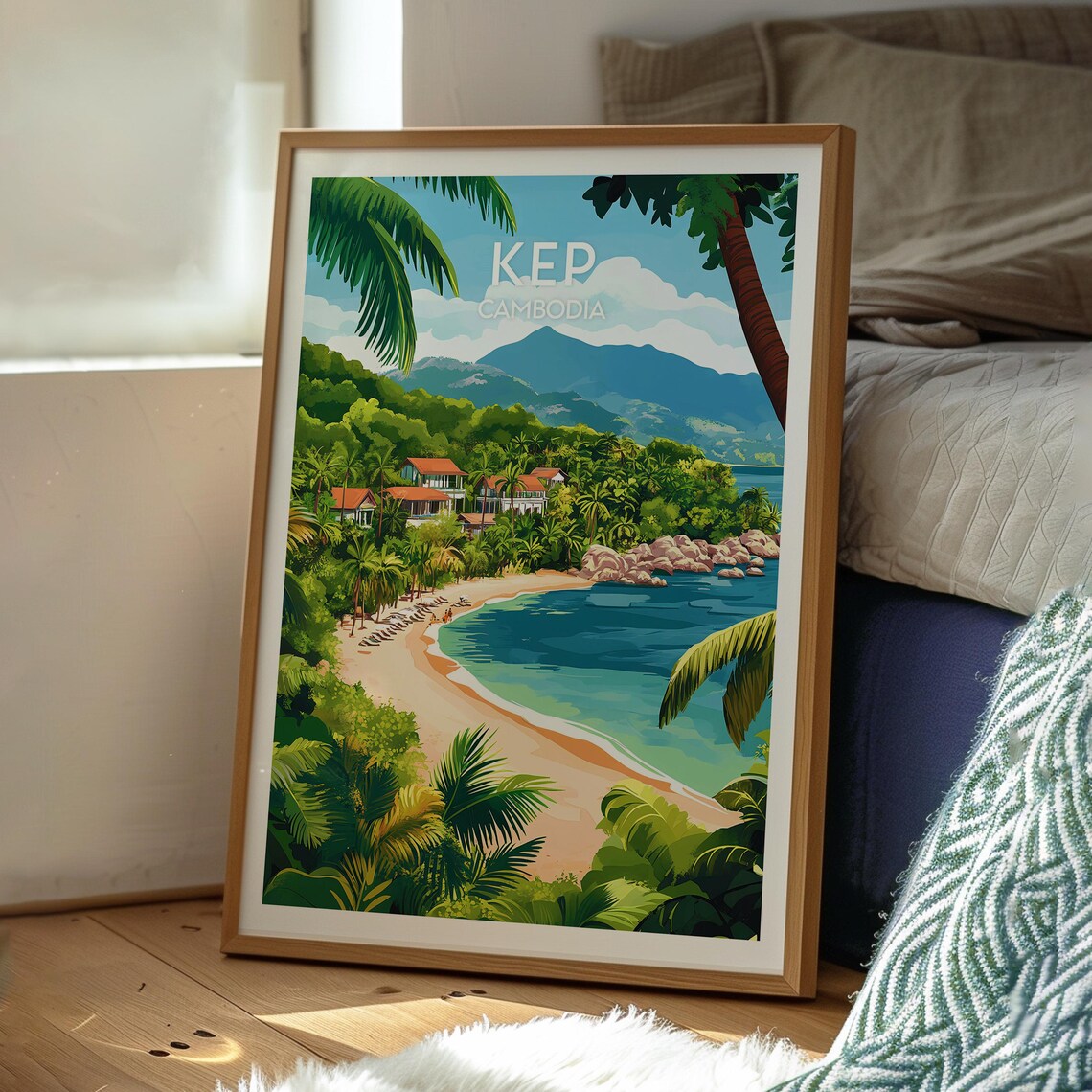 Kep Cambodia Tropical Beach Cove Palm Trees Bay Travel Poster - Image 3