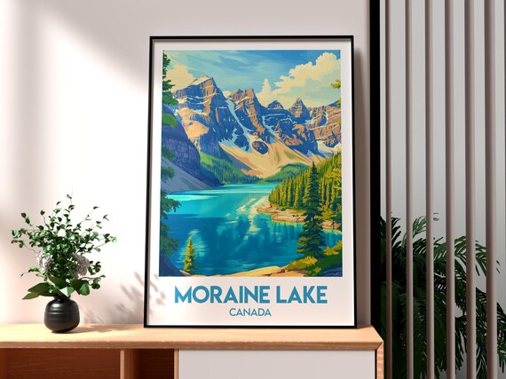 Moraine Lake Canada Turquoise Water Rocky Peaks Forest Poster
