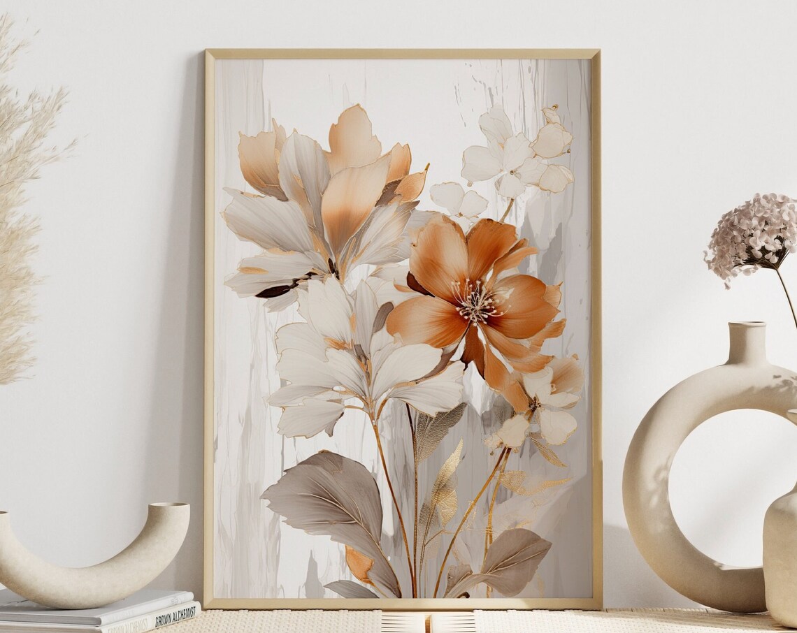 Abstract Beige Brown Floral Painting Soft Neutral Botanical Art Poster