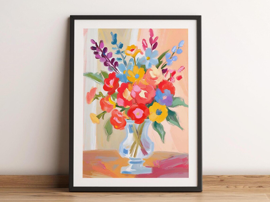 Pastel Wildflower Bouquet In Glass Vase Oil Painting Style Poster