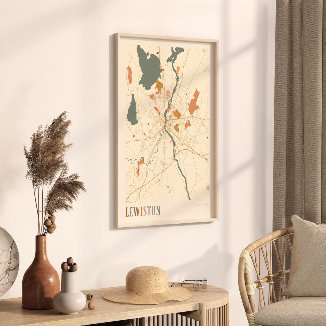 Lewiston Maine Modern Terracotta City Street Map Art Decor Poster - Image 3
