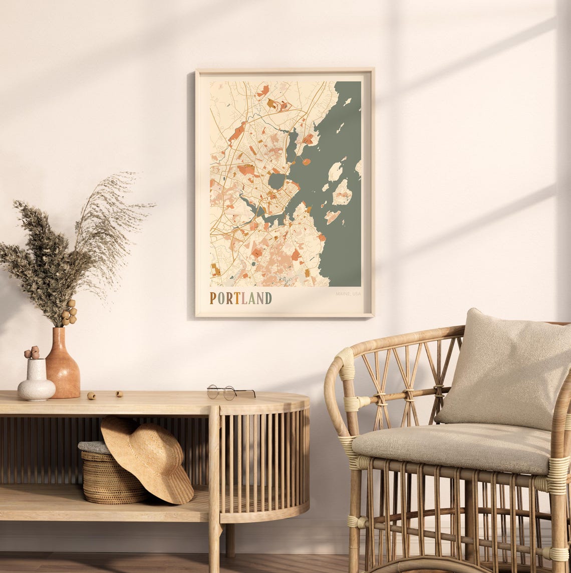 Portland Maine Modern Terracotta City Street Map Art Decor Poster - Image 2