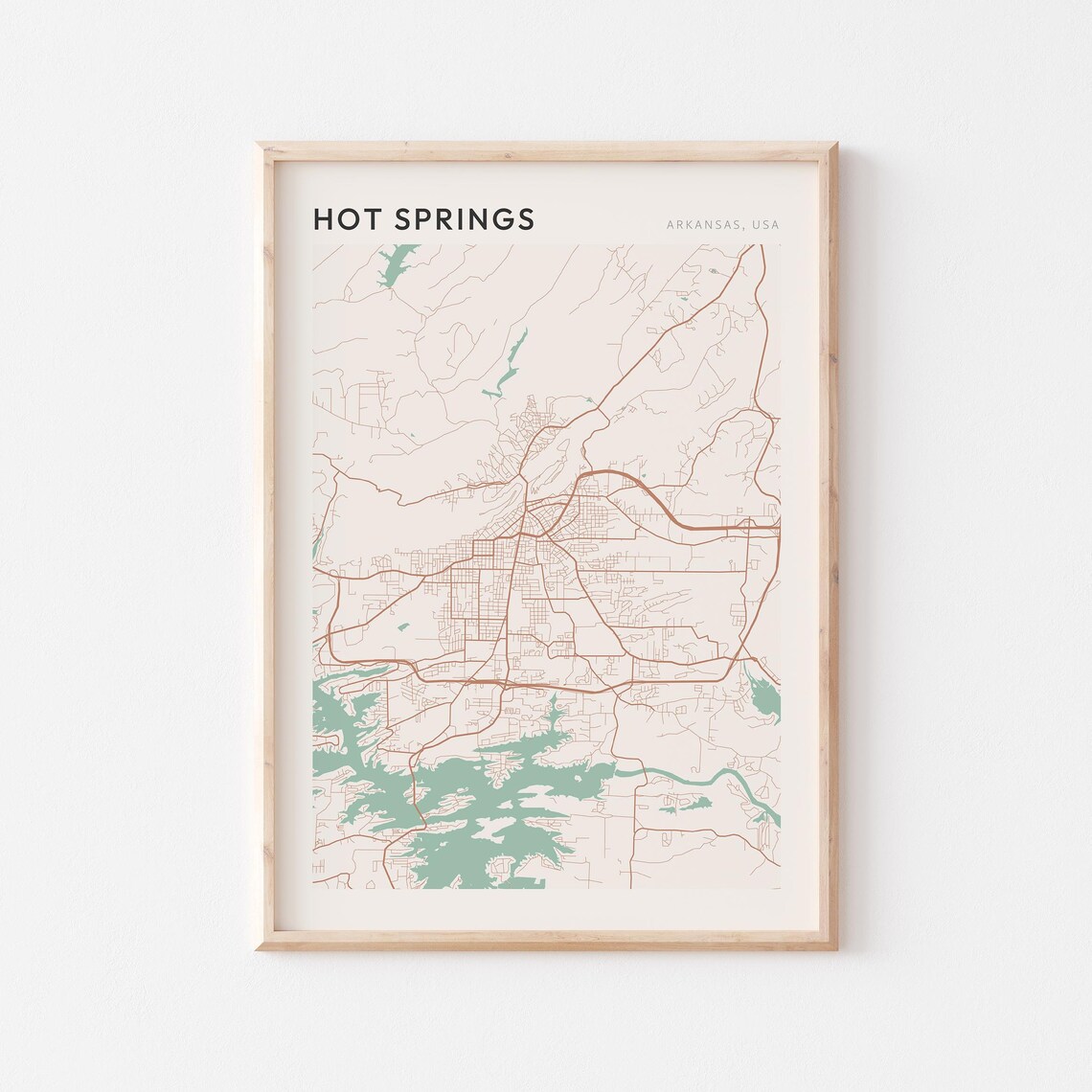Hot Springs Arkansas Modern Minimalist Copper Street Map Decor Poster