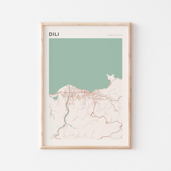 Dili Map Poster Print Wall Art Timor Leste Travel Gift Scandi