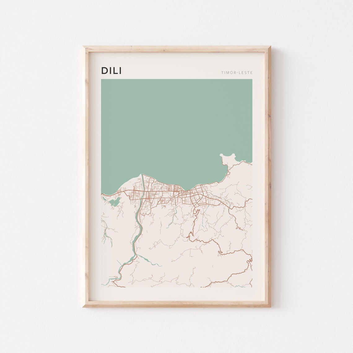 Dili Timor Leste Map Sage Green Scandi Minimalist Coastal Travel Poster